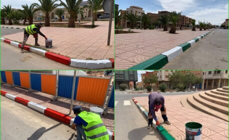 جماعة زايو تواصل حملة صباغة الأرصفة بعدد من المحاور الطرقية وشوارع المدينة